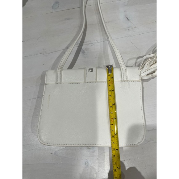 White Faux Leather Crossbody Bag Studded Flap‎ Fringe Small Purse - Picture 8 of 10
